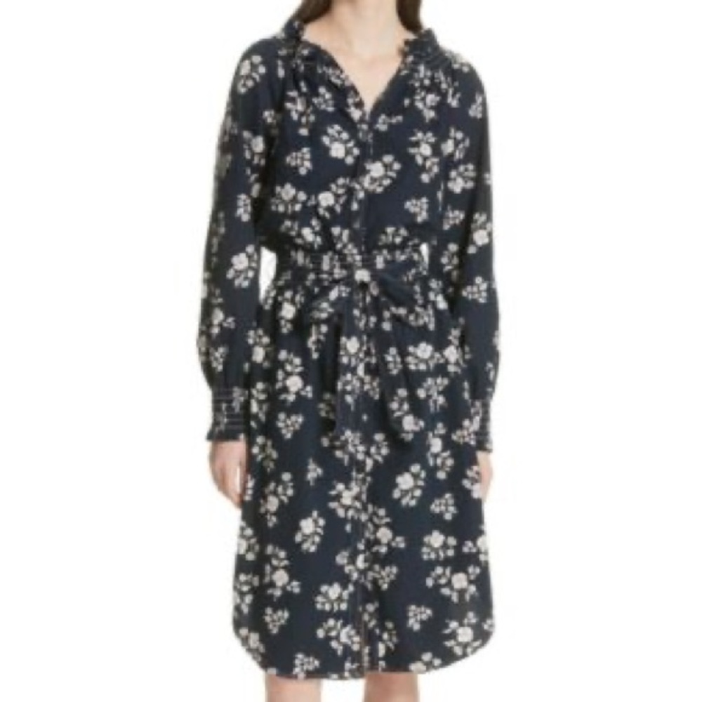 La Vie Rebecca Taylor Camille Floral Navy Shirtdress with Belt